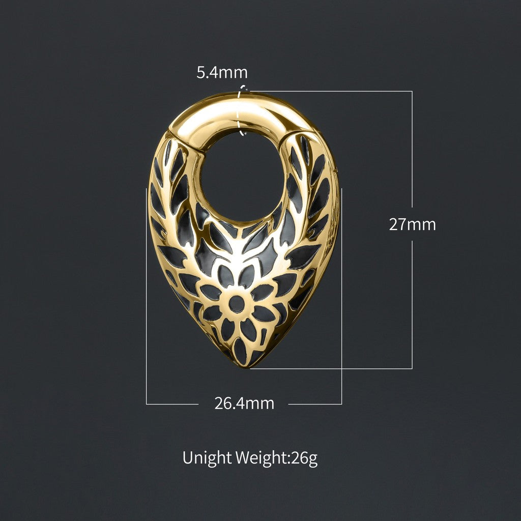 Tribal Pattern Ear Weights Hanger with Easy Closure/Golden Gauge Earrings/Hight Quality Steel Ear Stretched Jewelry/2G Teardrop Hanger Plug