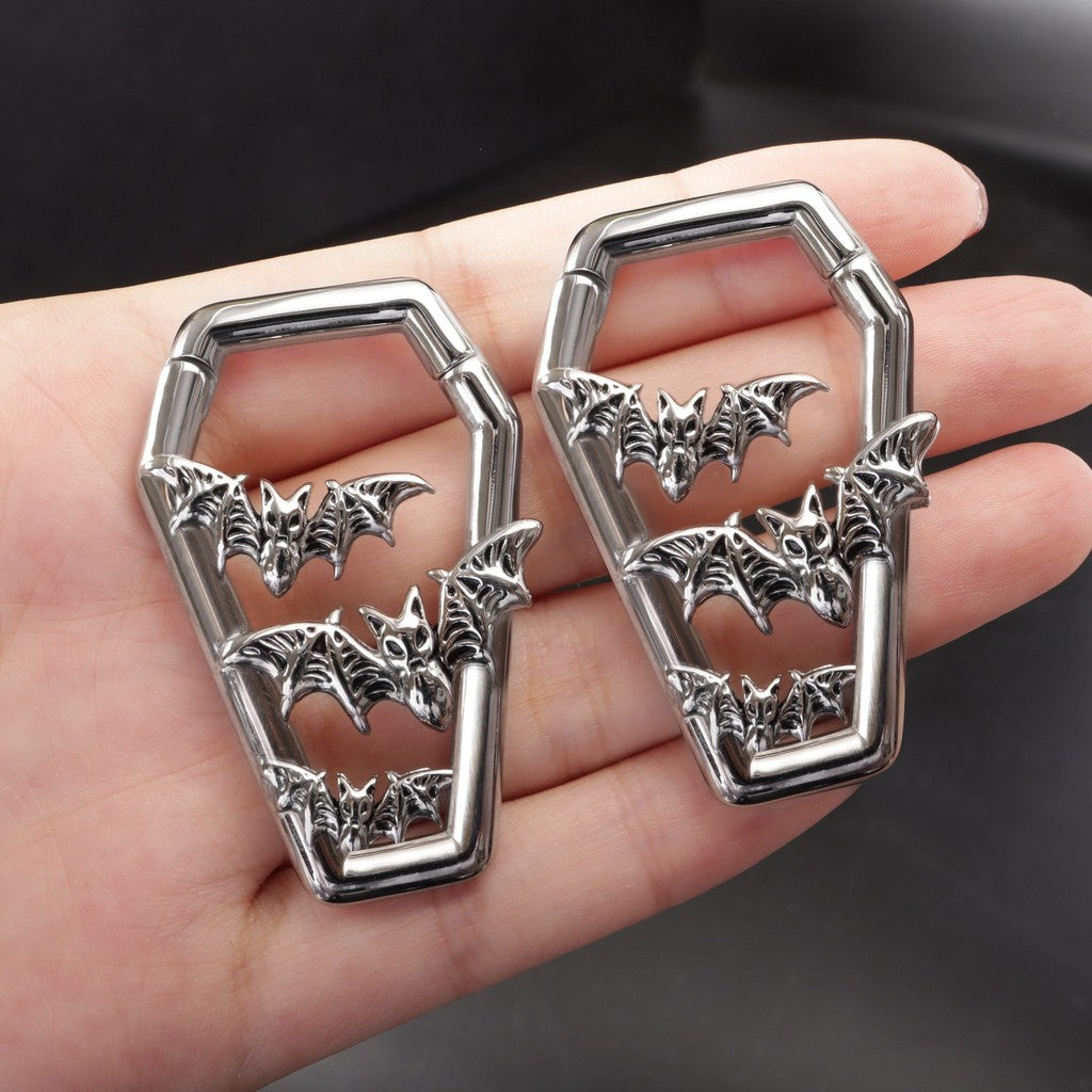 Bat&Coffin Ear Weights/ Hanger Weights for 6G Stretchered Earlobe/ Gauge Ear Weights/ Steel Ear Plugs/Ear Tunnels