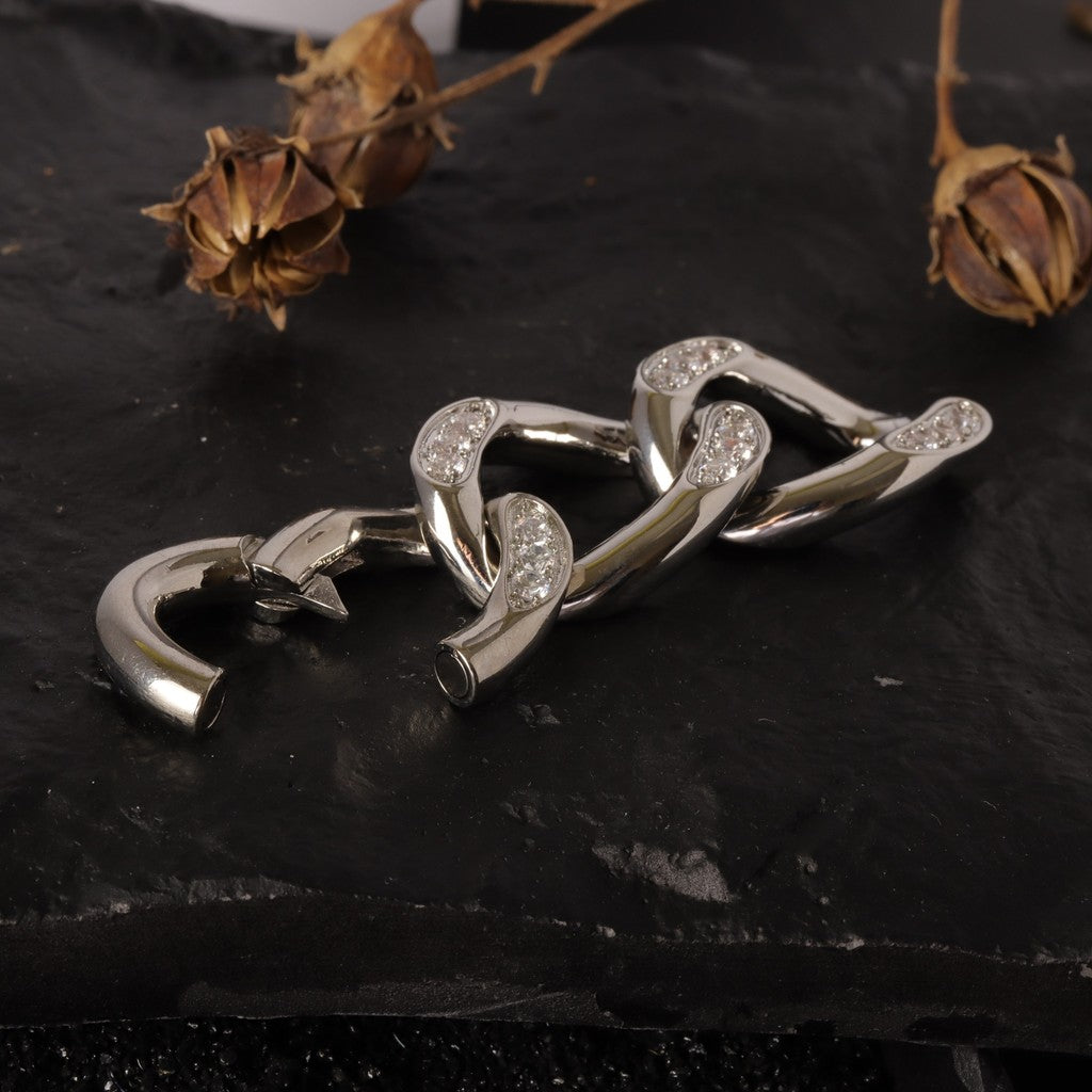 CZ Cuban Chain Ear Weights Hanger with Easy Closure/ Mirror Polished CZ Paved Ear Gauge Jewelry/ Weighted Ear Hoop Clicker Steel/ 4mm 6G