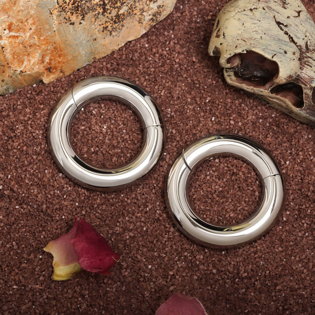 Silvery Ear Weights Hangers with Easy Clasp/ Heavy Earrings for 2G 6mm Stretchered Earlobe/ Steel Plug Earrings/ Ear Gauge Weights Circle