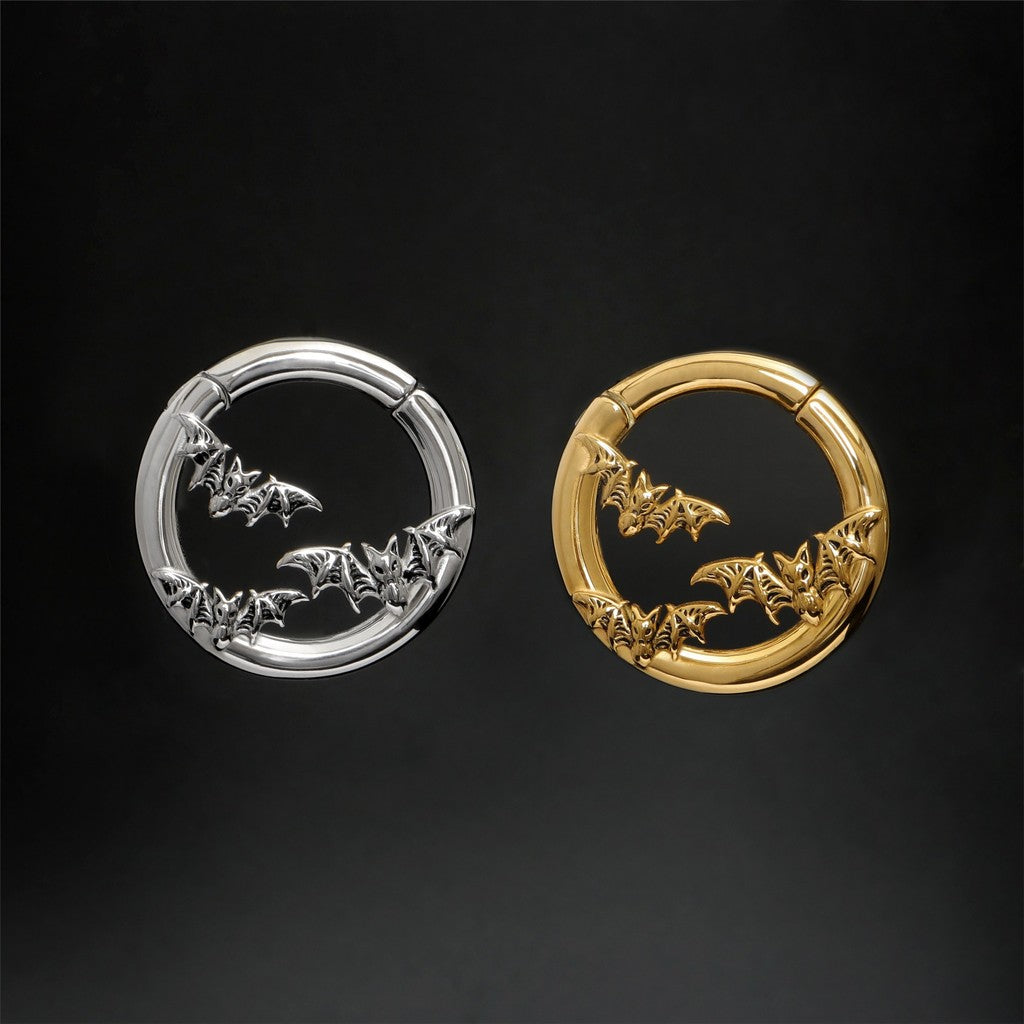 Silvery Bat Ear Weights Hanger with Easy Clasp/ Heavy Earrings for Stretchered Ear/ Steel Ear Gauges/ Silvery Ear Plugs/ 6G Weight Hangers