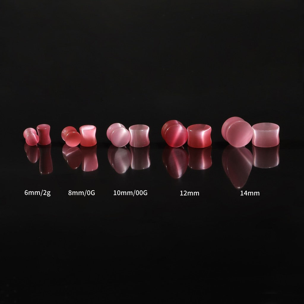 Pink Cat's Eye Stone Ear Plug Earrings/ Ear Gauges 6~14mm/ Stone Ear Stretchers