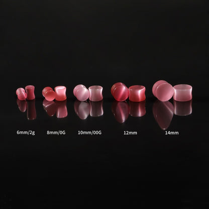 Pink Cat's Eye Stone Ear Plug Earrings/ Ear Gauges 6~14mm/ Stone Ear Stretchers