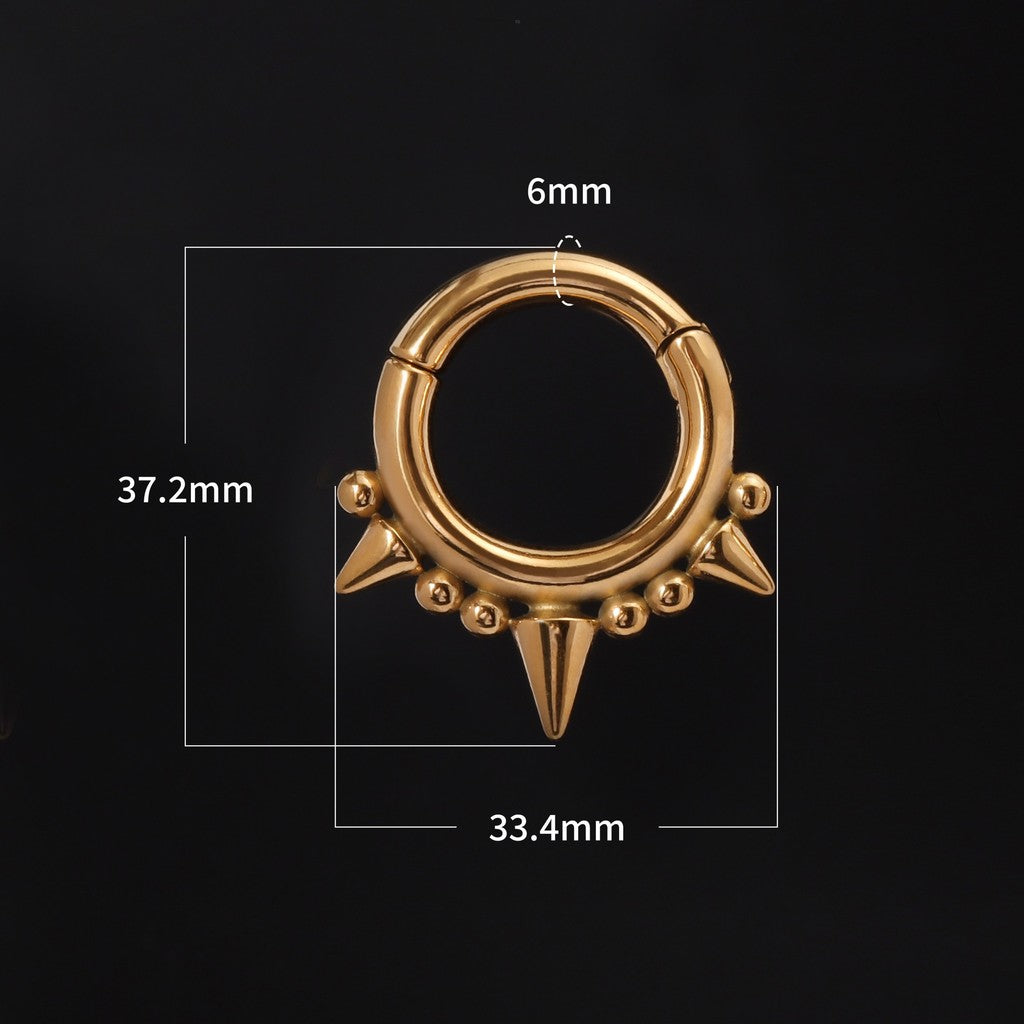 Golden Spikes Ear Weights Hanger with Magnetic Clasp/2G Heavy Ear Stretchered Hoop/ 6mm Ear Gauges/ Stretched Earrings/ Steel Ear Hanger