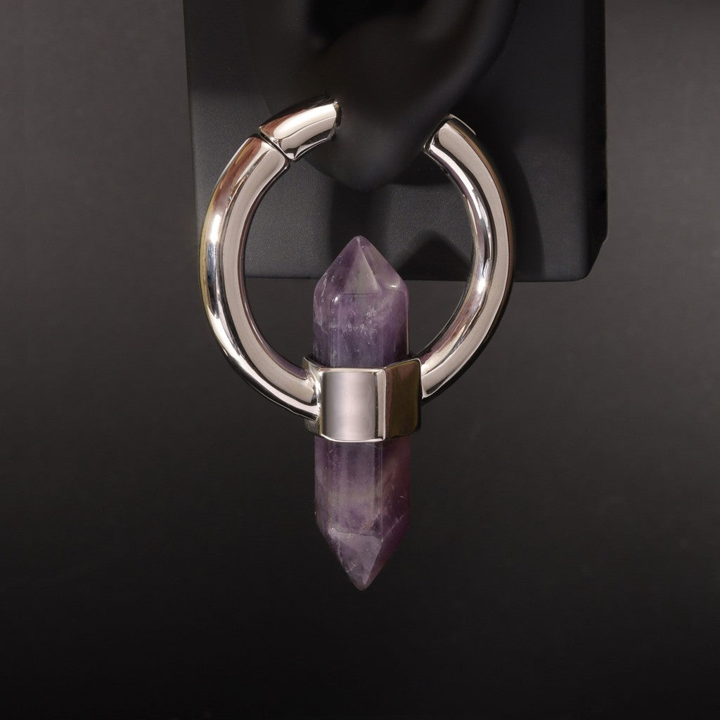 Amethyst Black Ear Weights , Hanging Gauge, Ear Weights, Lobe Hanger, Hexagonal Hoop Weights for Stretched Ears