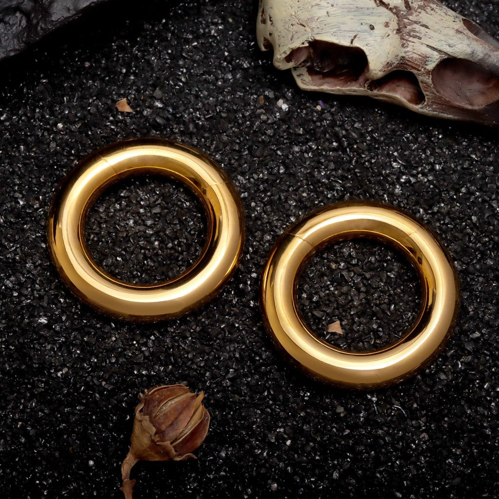 Golden Ear Weights Hangers with Easy Clasp/ Heavy Earrings for 2G 6mm Stretchered Earlobe/ Steel Plug Earrings/ Ear Gauge Weights Circle