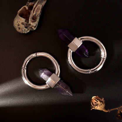 Amethyst Black Ear Weights , Hanging Gauge, Ear Weights, Lobe Hanger, Hexagonal Hoop Weights for Stretched Ears