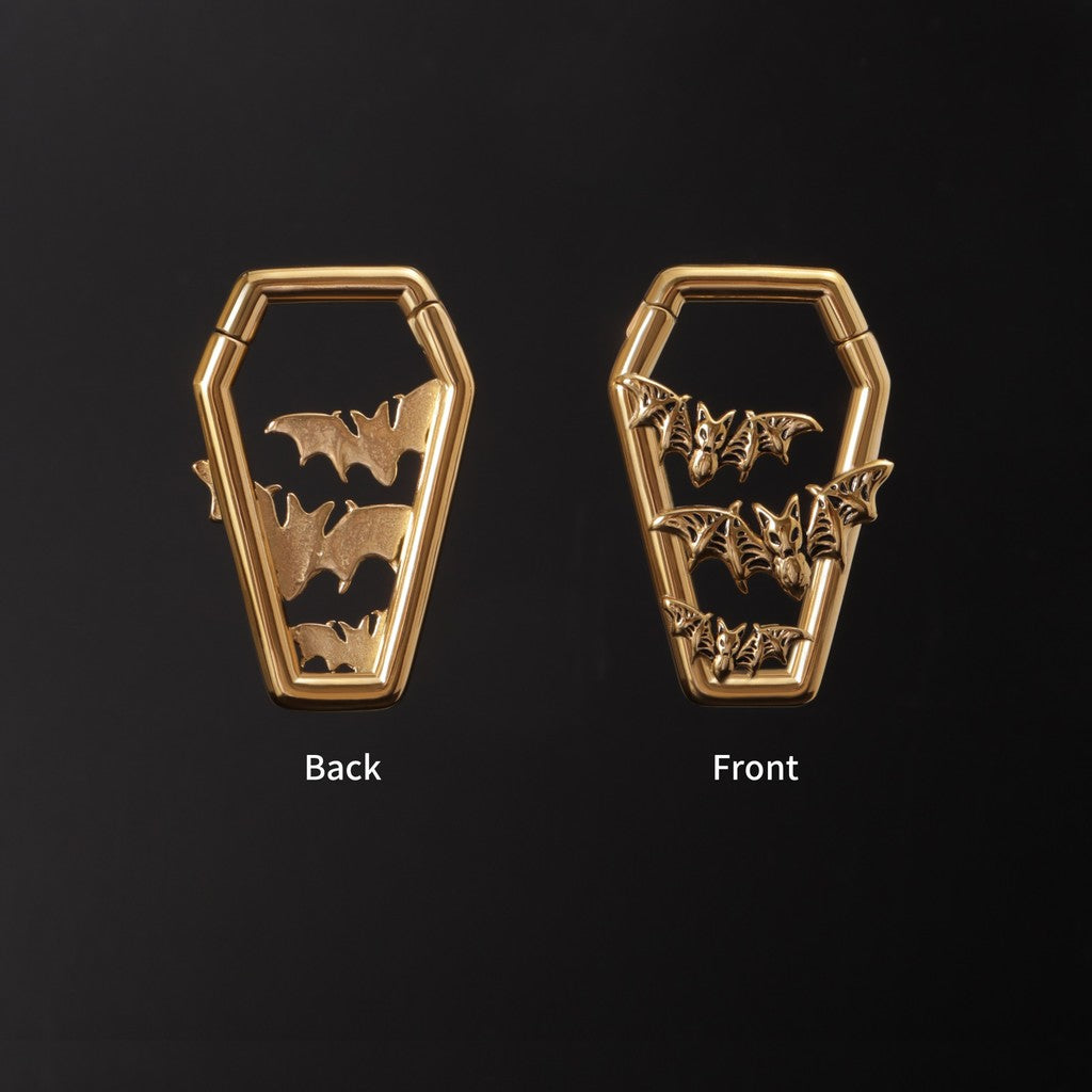 Golden Bat&Coffin Ear Weights/ 4mm Ear Weights Hoop/ 6 Gauges Ear Stretchers/ Heavy Gauge Ring/ Heavy Ear Tunnels/ Ear Gauges Earring