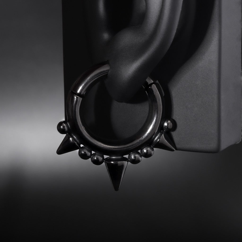 Black Spiked Ear Weights/ 2 Gauges Jewelry/ Stretched Ears Steel/ Ear Plugs/ Hinged Ear Weights Hoop/ Ear Tunnels