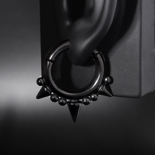 Black Spiked Ear Weights/ 2 Gauges Jewelry/ Stretched Ears Steel/ Ear Plugs/ Hinged Ear Weights Hoop/ Ear Tunnels