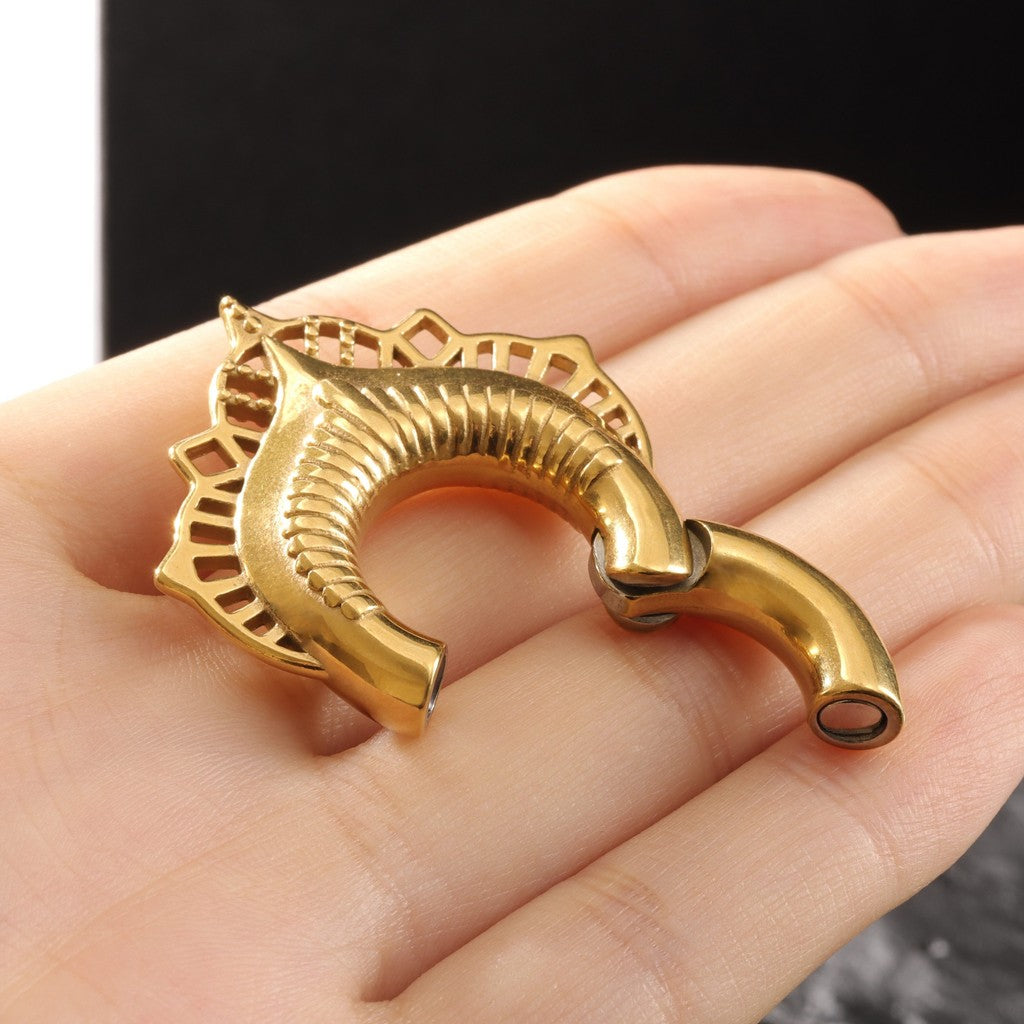 Golden Lace Flower lobe weights/ Hinged Gauge Ring/ 2G Ear Gauges/ Ear Lobe stretching 6mm/ Gift Packaged Ear Weights