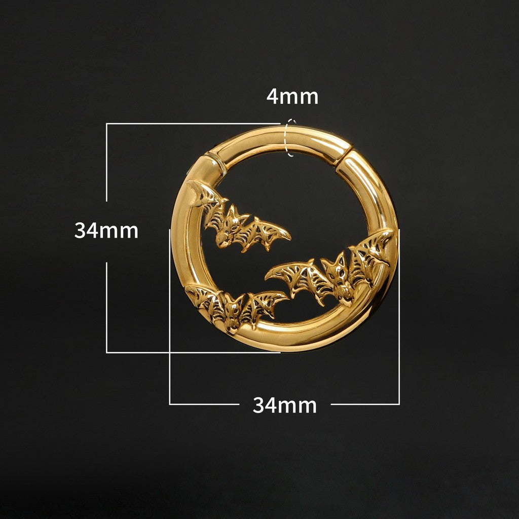 Flying Bat Ear Weights/ Round Ear Gauge Rings/ Stretched Ear Jewelry/6G Ear Plugs/Golden Ear Hangers/Steel Tunels