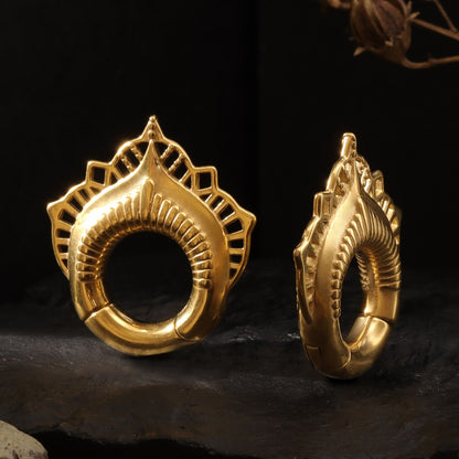 Golden Lace Flower lobe weights/ Hinged Gauge Ring/ 2G Ear Gauges/ Ear Lobe stretching 6mm/ Gift Packaged Ear Weights