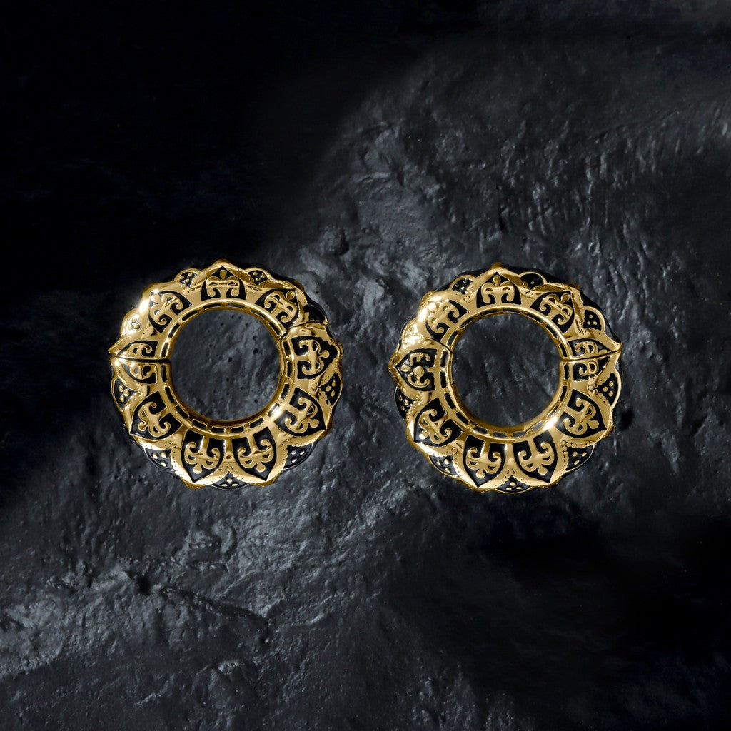 Filigree Pattern Ear Weights Golden/ 6mm Ear Lobe Hanger/ 2G Ear Weight Gauges For Stretched Ears/ Vintage Plug Earring/ Heavy Gauges jewelry