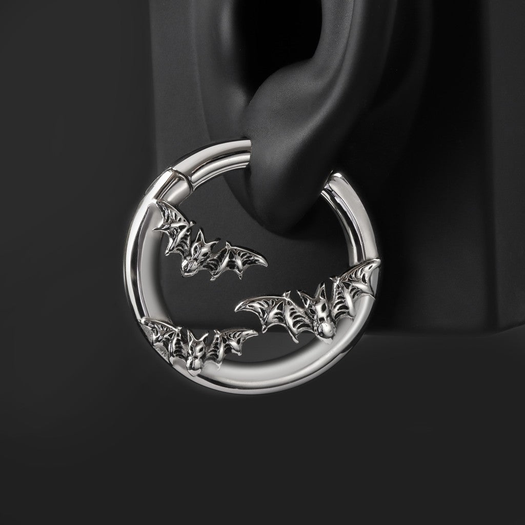 Silvery Bat Ear Weights Hanger with Easy Clasp/ Heavy Earrings for Stretchered Ear/ Steel Ear Gauges/ Silvery Ear Plugs/ 6G Weight Hangers