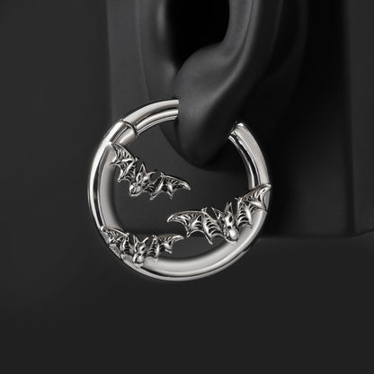 Silvery Bat Ear Weights Hanger with Easy Clasp/ Heavy Earrings for Stretchered Ear/ Steel Ear Gauges/ Silvery Ear Plugs/ 6G Weight Hangers