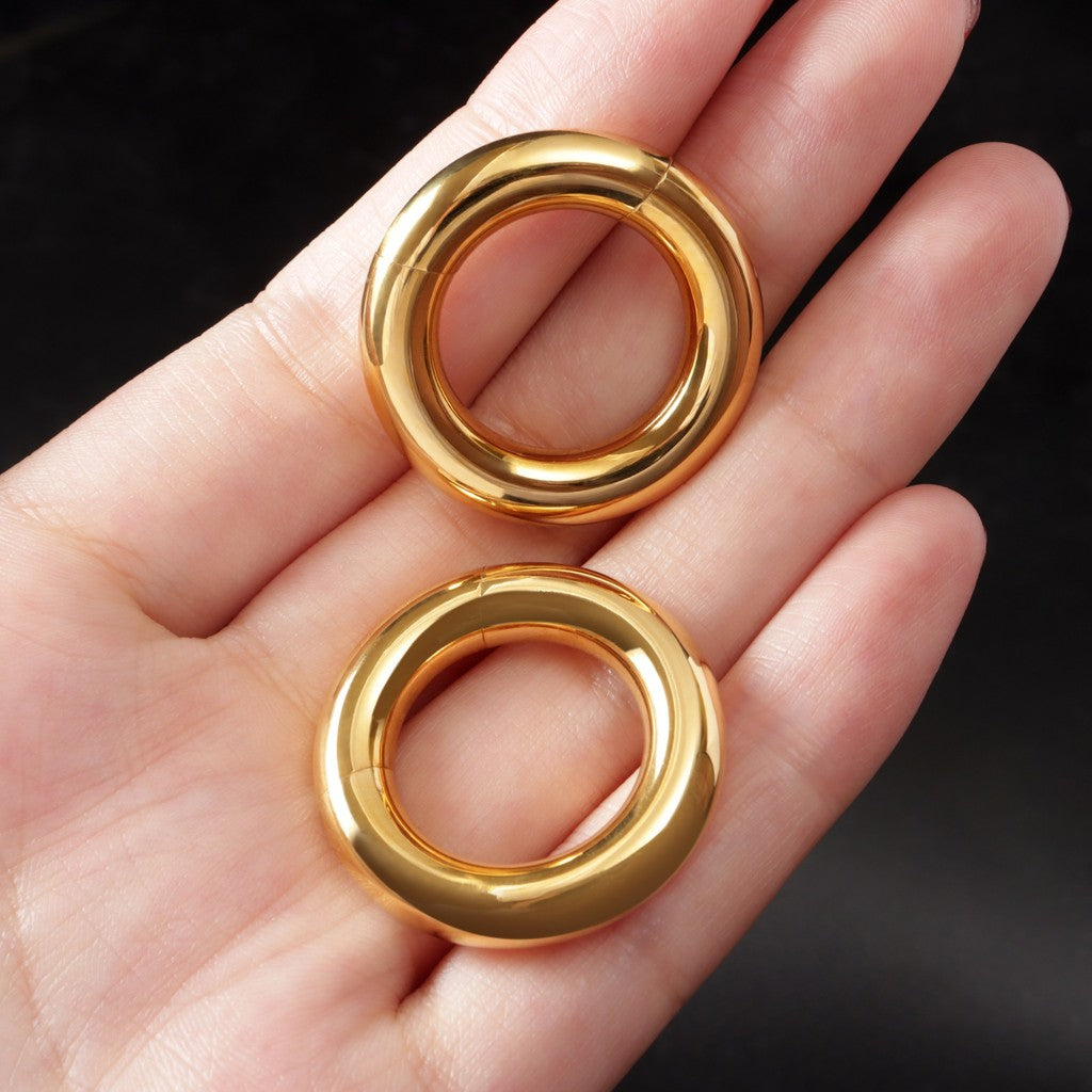 Golden Ear Weights Hangers with Easy Clasp/ Heavy Earrings for 2G 6mm Stretchered Earlobe/ Steel Plug Earrings/ Ear Gauge Weights Circle