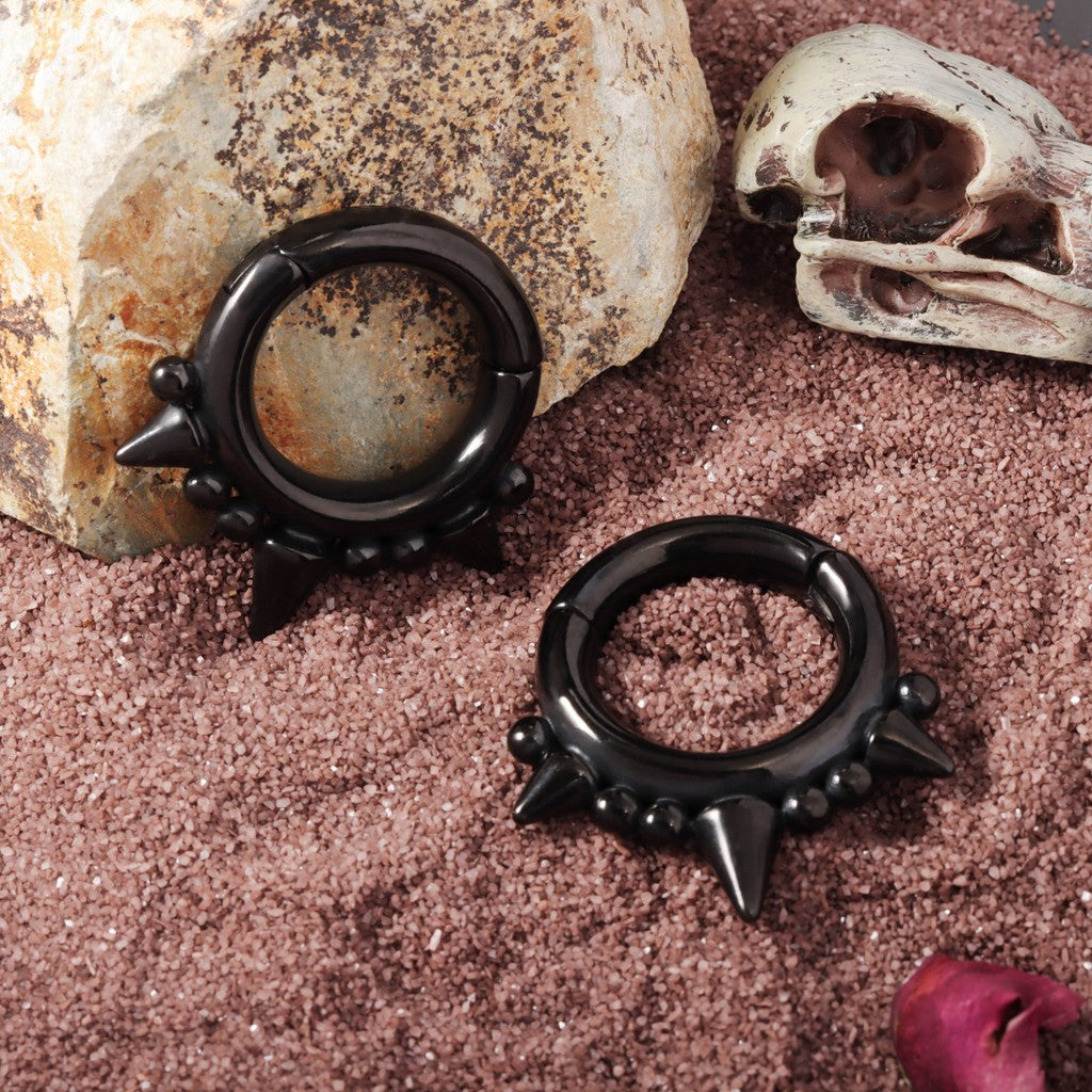 Black Spiked Ear Weights/ 2 Gauges Jewelry/ Stretched Ears Steel/ Ear Plugs/ Hinged Ear Weights Hoop/ Ear Tunnels