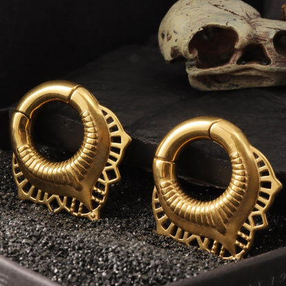 Golden Lace Flower lobe weights/ Hinged Gauge Ring/ 2G Ear Gauges/ Ear Lobe stretching 6mm/ Gift Packaged Ear Weights