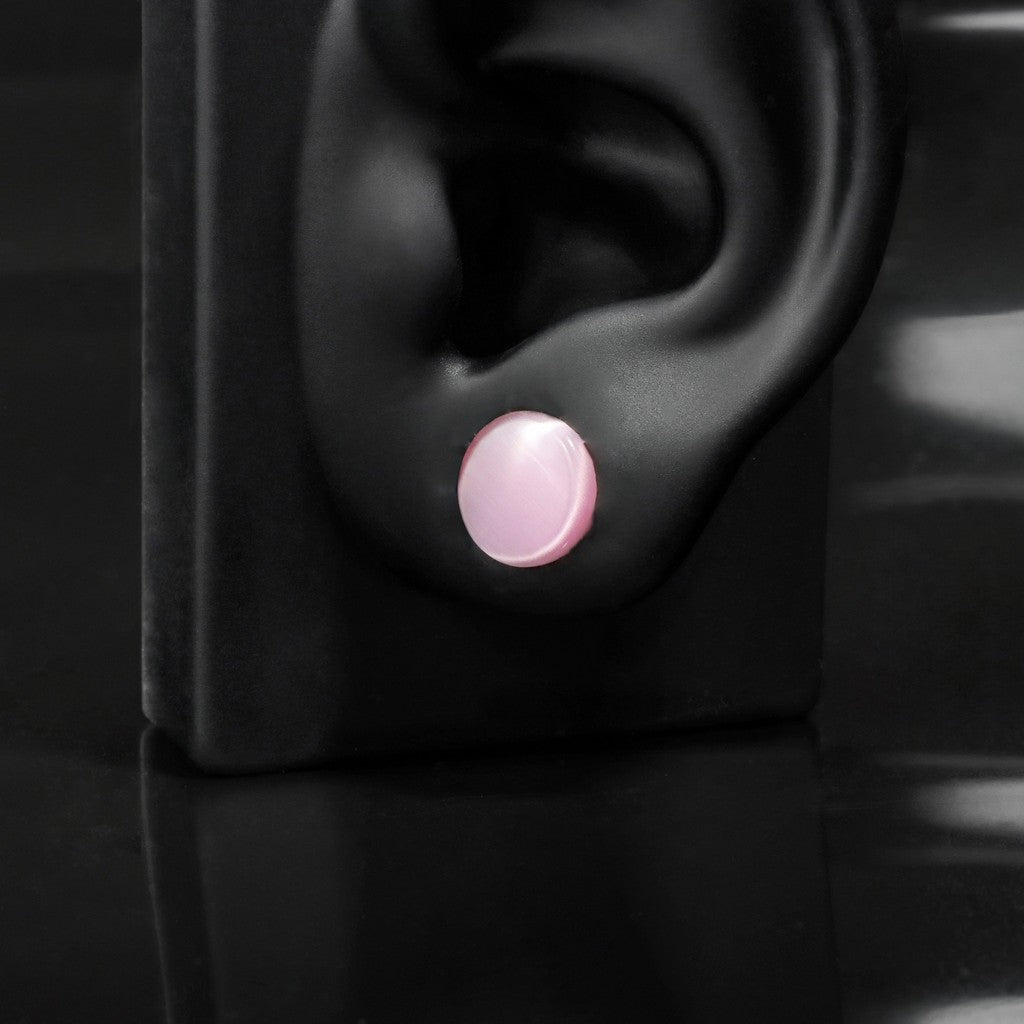 Pink Cat's Eye Stone Ear Plug Earrings/ Ear Gauges 6~14mm/ Stone Ear Stretchers