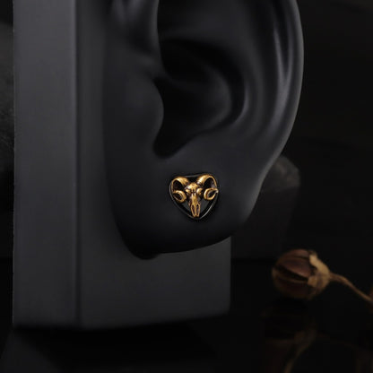 Handmade Ram Skull Ear Plugs – Golden & Black Acrylic Tunnels – Gothic Animal Skull Gauges – Unique Ear Stretching Jewelry – 8mm to 14mm