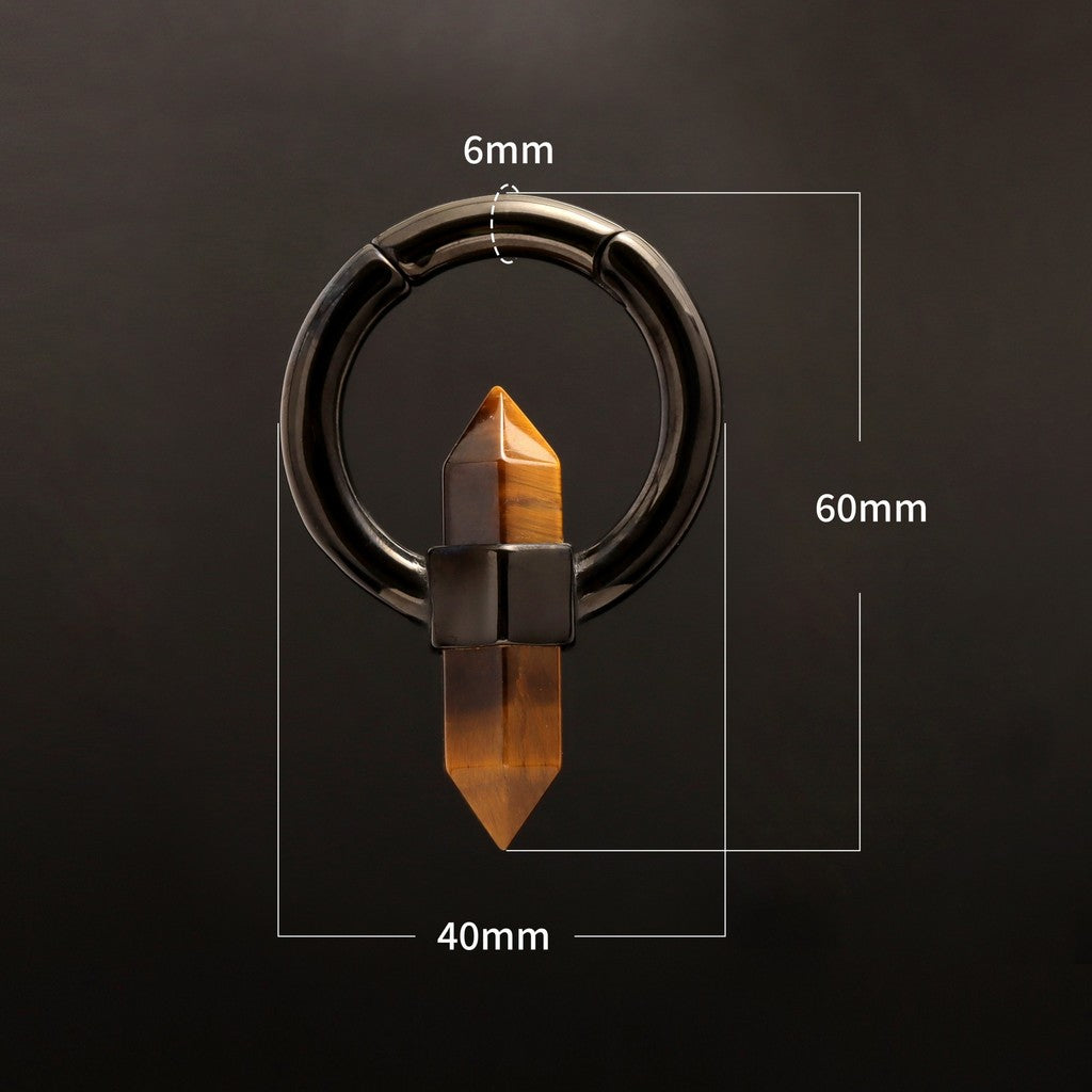 Tiger's eye Stone Ear Weight With Easy Clasp/ Black Stretched Earrings/  2G Lobe Earrings/ Hinged Lobe Weights Hoop/ Cricle Weights