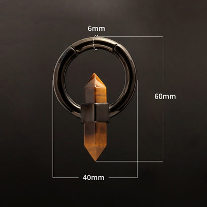 Tiger's eye Stone Ear Weight With Easy Clasp/ Black Stretched Earrings/  2G Lobe Earrings/ Hinged Lobe Weights Hoop/ Cricle Weights