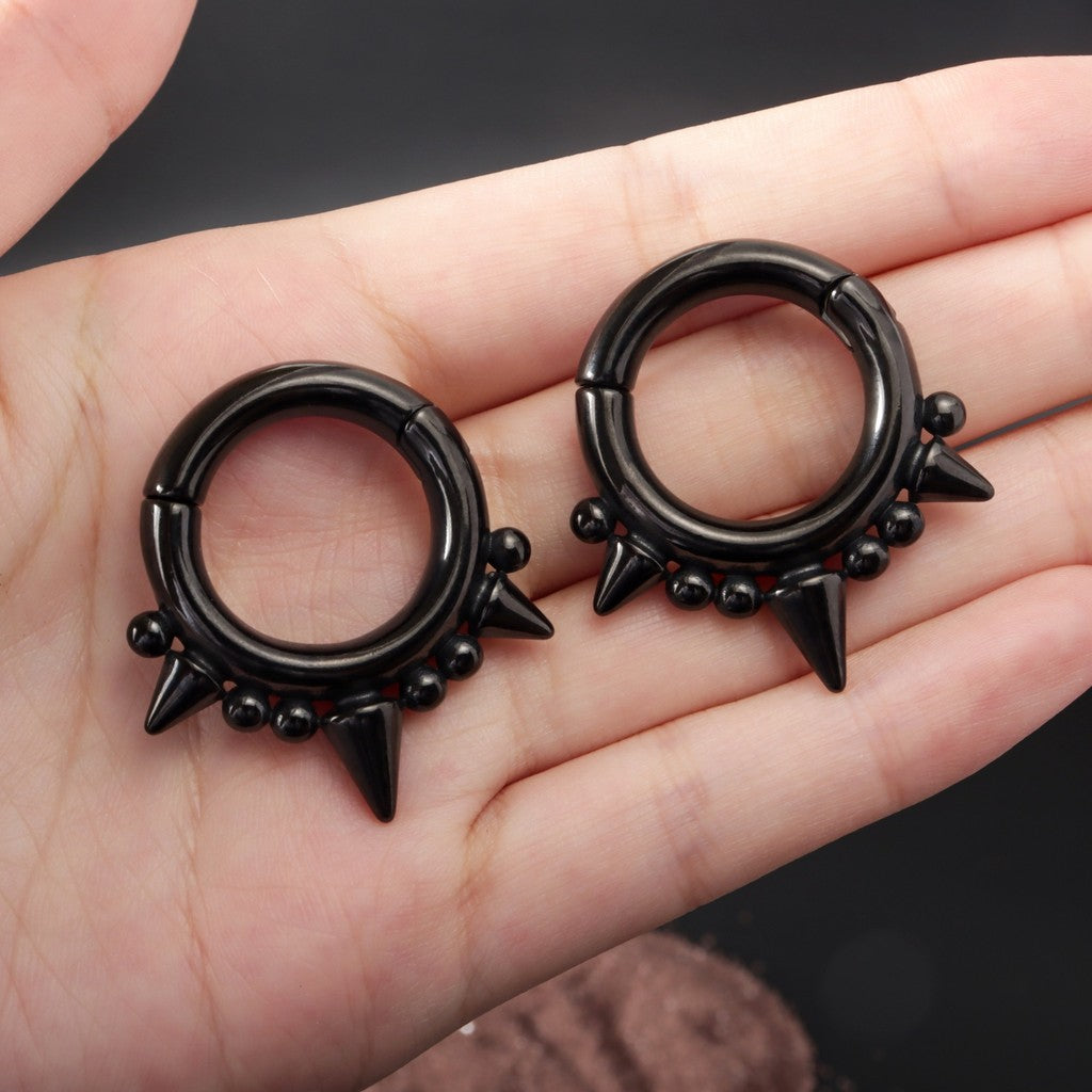 Black Spiked Ear Weights/ 2 Gauges Jewelry/ Stretched Ears Steel/ Ear Plugs/ Hinged Ear Weights Hoop/ Ear Tunnels