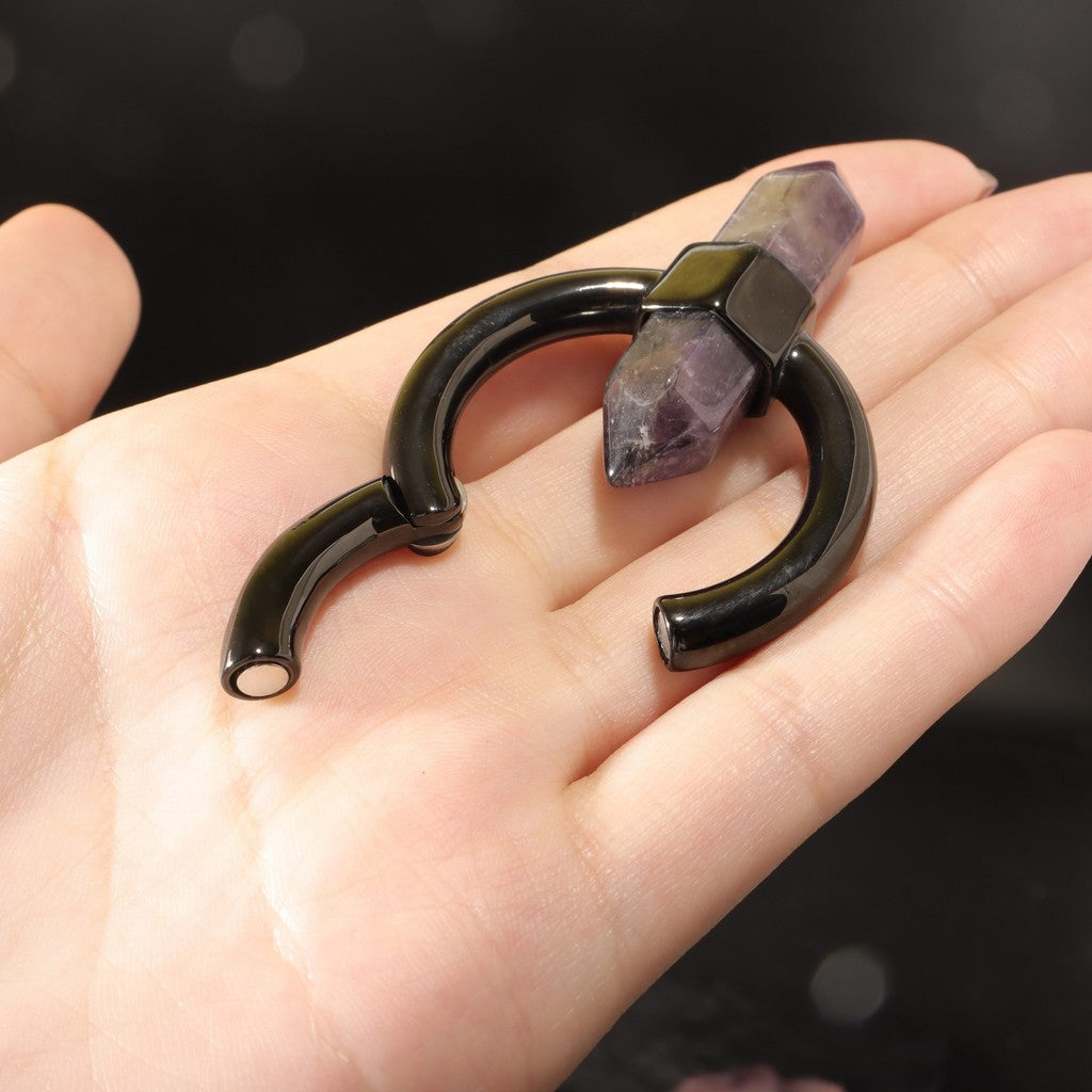 Amethyst Black Ear Weights , Hanging Gauge, Ear Weights, Lobe Hanger, Hexagonal Hoop Weights for Stretched Ears