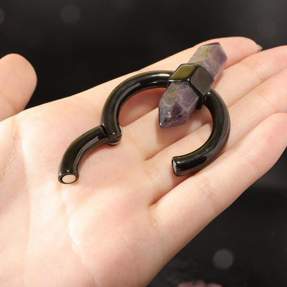 Amethyst Black Ear Weights , Hanging Gauge, Ear Weights, Lobe Hanger, Hexagonal Hoop Weights for Stretched Ears