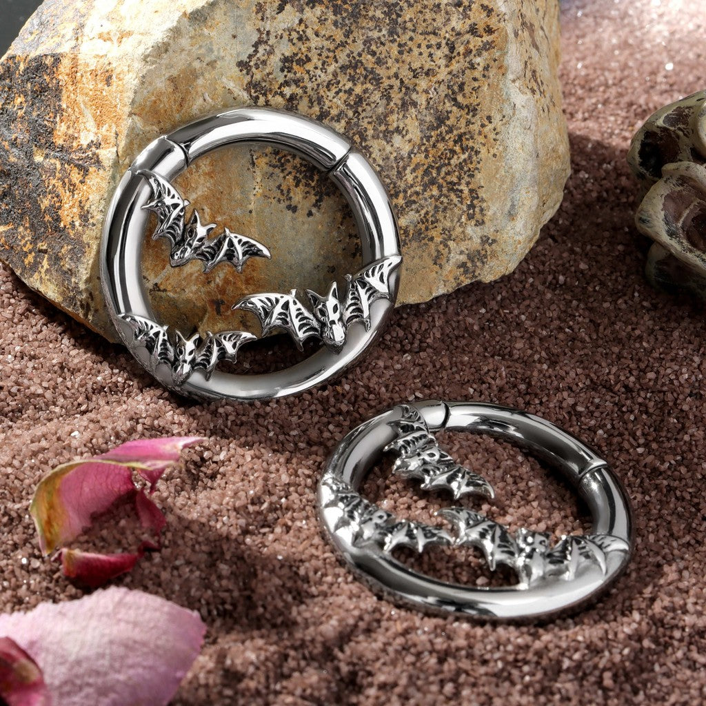 Silvery Bat Ear Weights Hanger with Easy Clasp/ Heavy Earrings for Stretchered Ear/ Steel Ear Gauges/ Silvery Ear Plugs/ 6G Weight Hangers