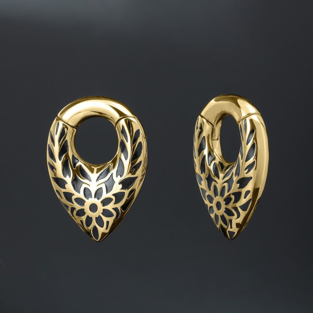 Tribal Pattern Ear Weights Hanger with Easy Closure/Golden Gauge Earrings/Hight Quality Steel Ear Stretched Jewelry/2G Teardrop Hanger Plug