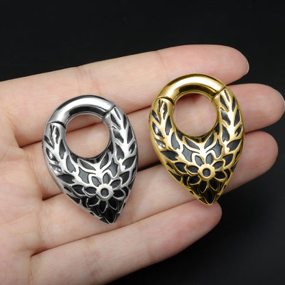 Tribal Pattern Ear Weights Hanger with Easy Closure/Golden Gauge Earrings/Hight Quality Steel Ear Stretched Jewelry/2G Teardrop Hanger Plug