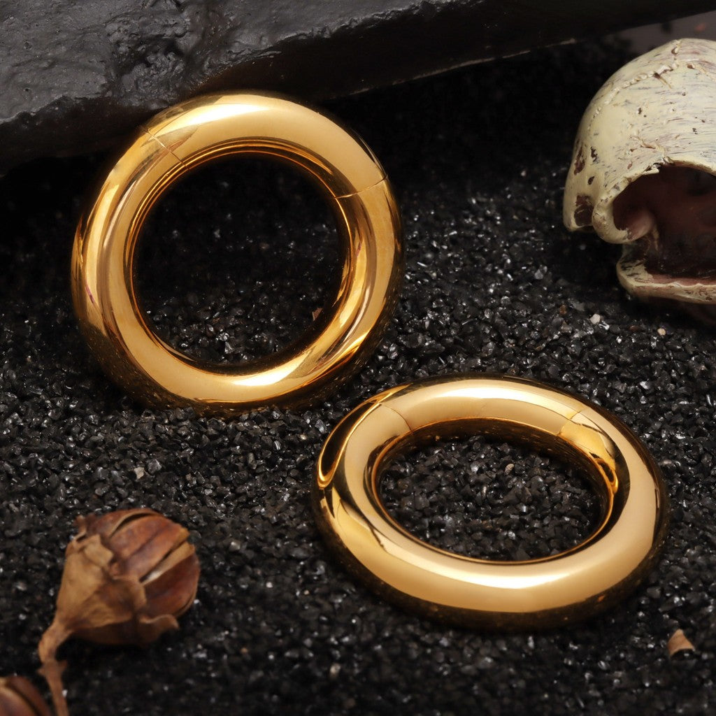 Golden Ear Weights Hangers with Easy Clasp/ Heavy Earrings for 2G 6mm Stretchered Earlobe/ Steel Plug Earrings/ Ear Gauge Weights Circle