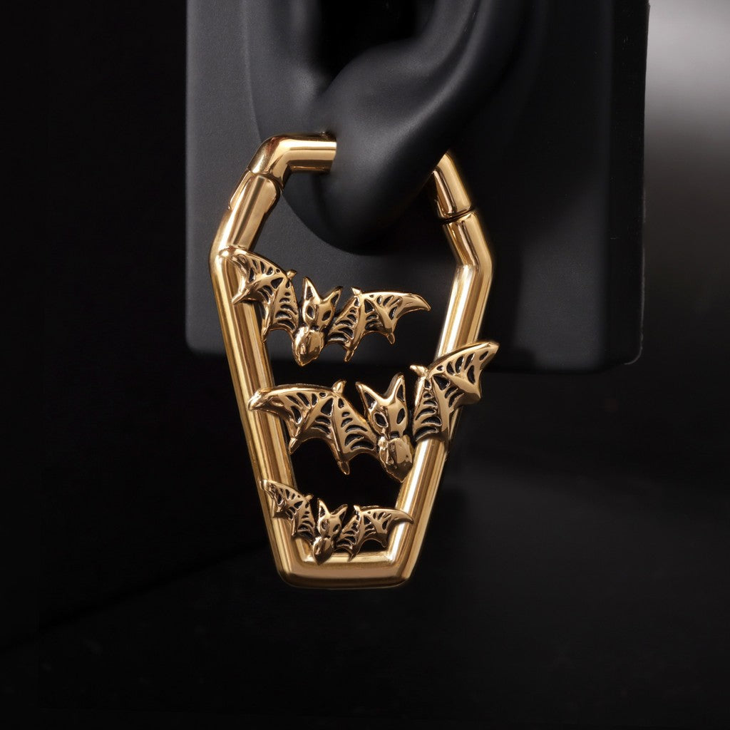 Golden Bat&Coffin Ear Weights/ 4mm Ear Weights Hoop/ 6 Gauges Ear Stretchers/ Heavy Gauge Ring/ Heavy Ear Tunnels/ Ear Gauges Earring