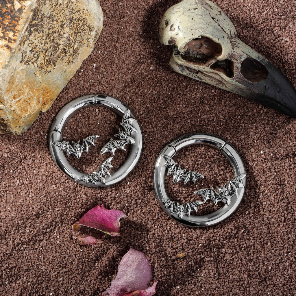 Silvery Bat Ear Weights Hanger with Easy Clasp/ Heavy Earrings for Stretchered Ear/ Steel Ear Gauges/ Silvery Ear Plugs/ 6G Weight Hangers