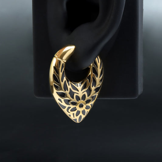 Tribal Pattern Ear Weights Hanger with Easy Closure/Golden Gauge Earrings/Hight Quality Steel Ear Stretched Jewelry/2G Teardrop Hanger Plug