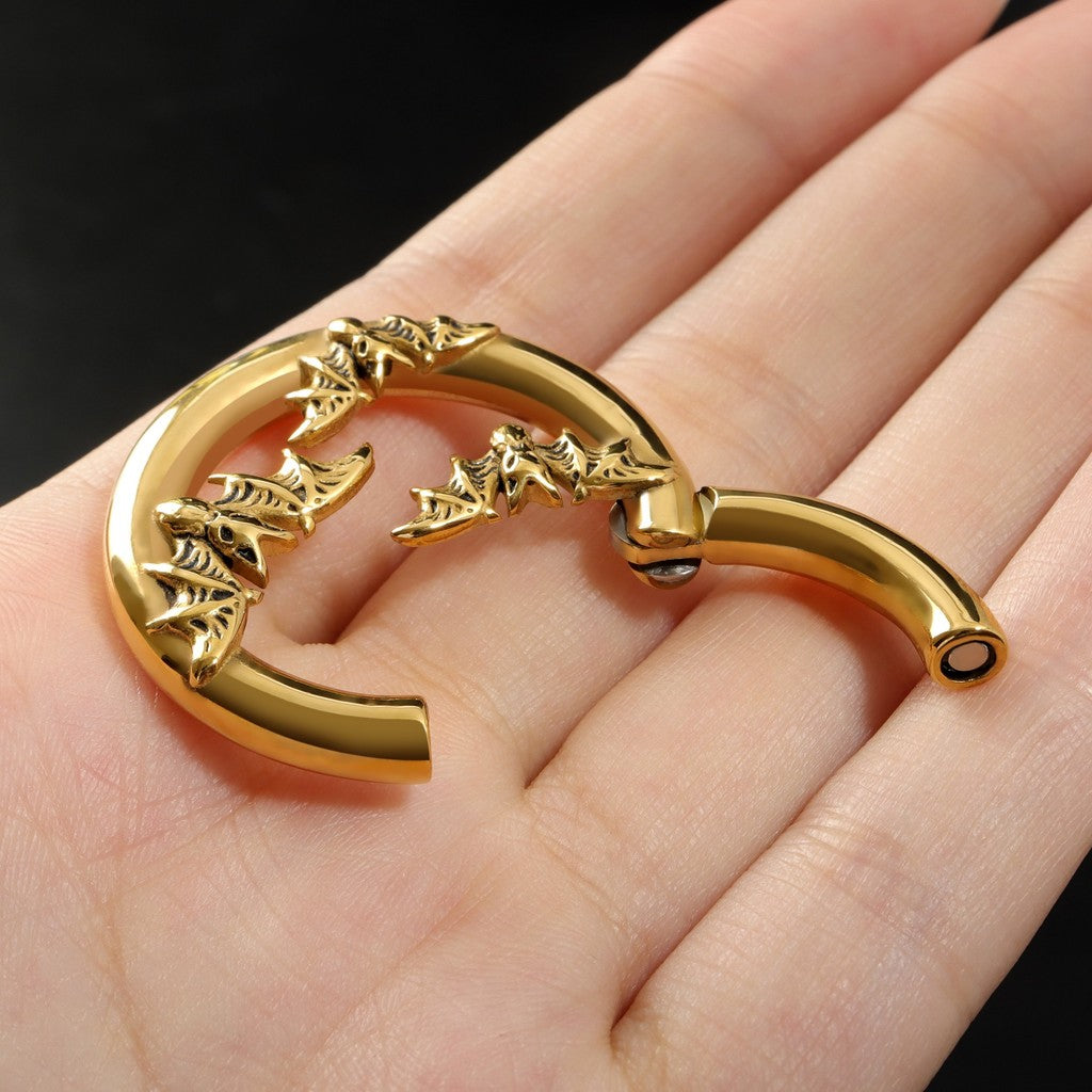 Flying Bat Ear Weights/ Round Ear Gauge Rings/ Stretched Ear Jewelry/6G Ear Plugs/Golden Ear Hangers/Steel Tunels