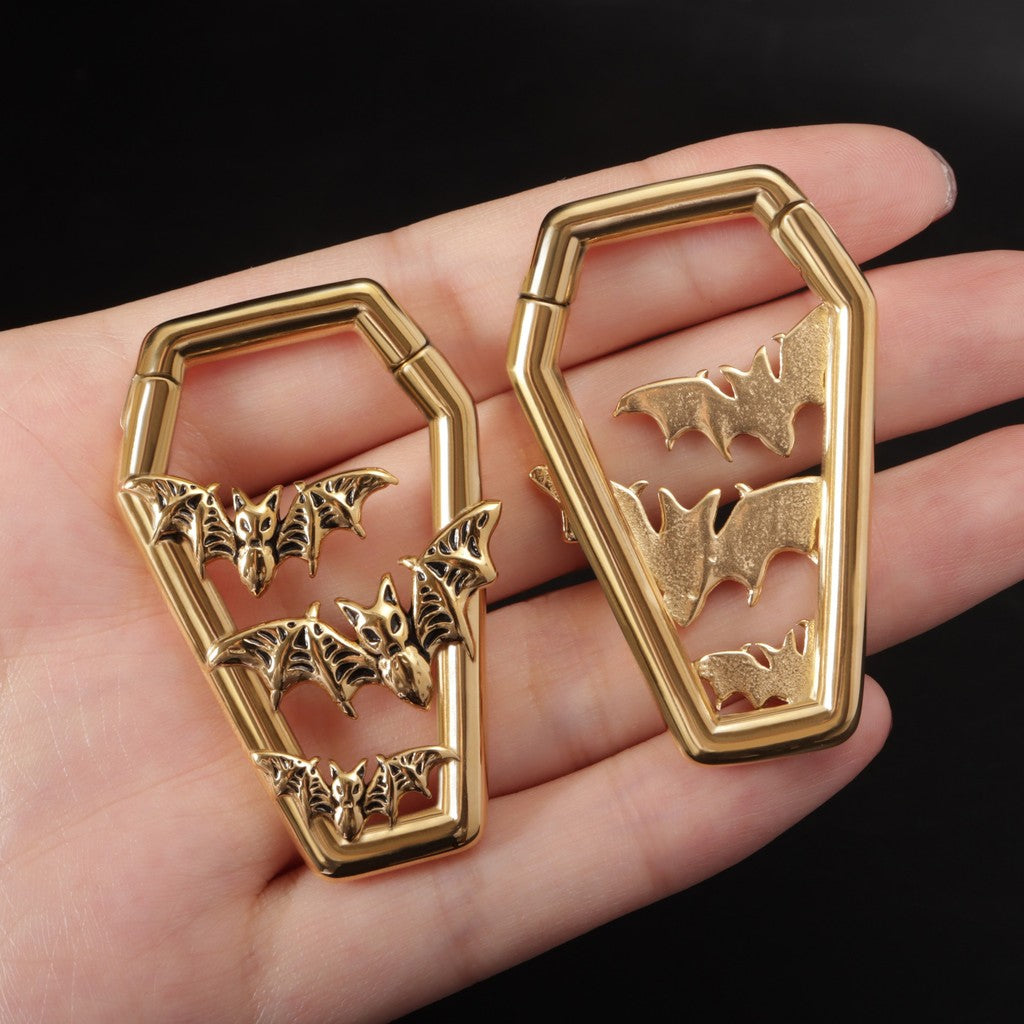 Golden Bat&Coffin Ear Weights/ 4mm Ear Weights Hoop/ 6 Gauges Ear Stretchers/ Heavy Gauge Ring/ Heavy Ear Tunnels/ Ear Gauges Earring