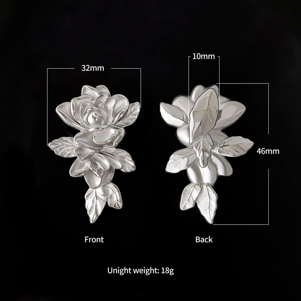 Silvery Rose Ear Weights / High-Quality Ear Hanger/ 00 Gauge Ear Weight Silvery/ Ear Stretched Jewelry/Weighted Dangle 10mm/Lobe Weights Steel