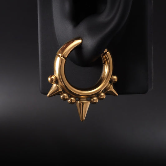 Golden Spikes Ear Weights Hanger with Magnetic Clasp/2G Heavy Ear Stretchered Hoop/ 6mm Ear Gauges/ Stretched Earrings/ Steel Ear Hanger