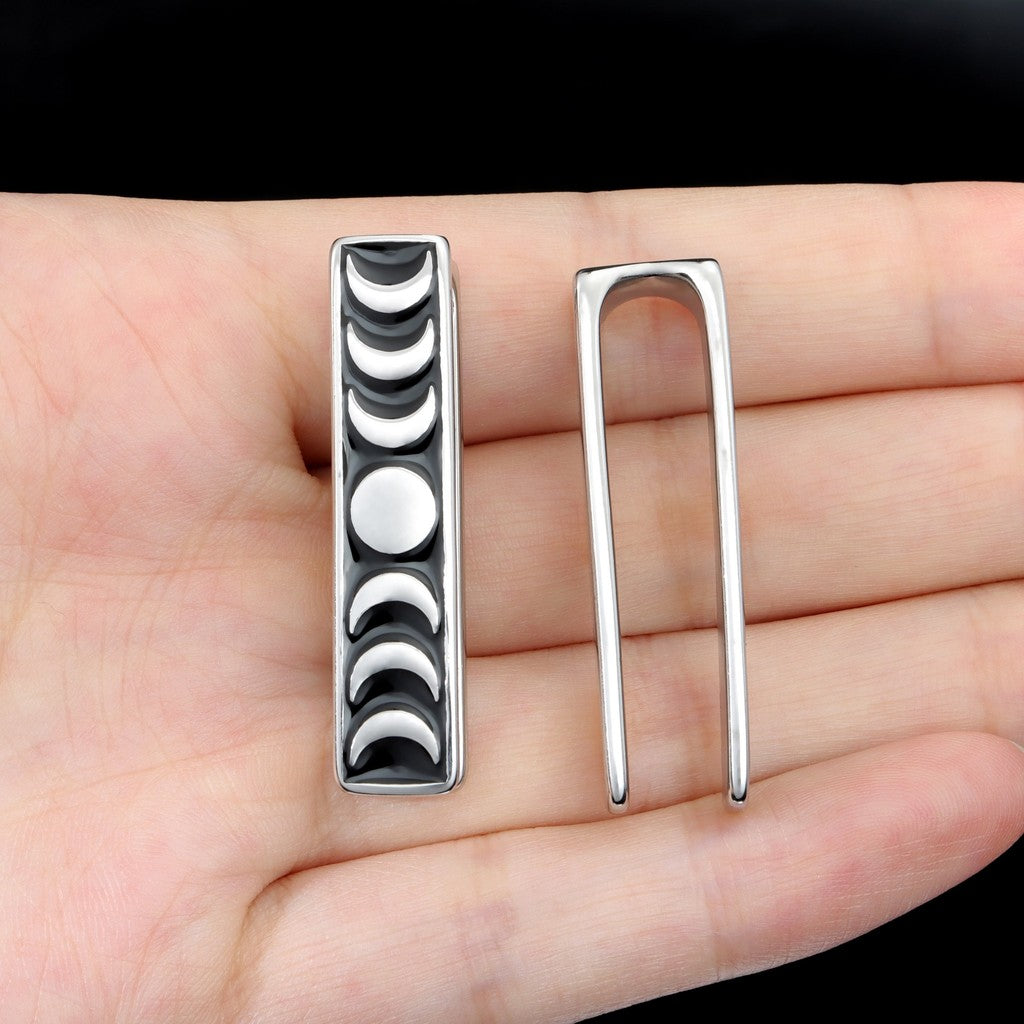 Moon Phase Ear Weights / High-Quality Ear Hanger/ 0 Gauge Ear Weight Silvery/ Ear Stretched Jewelry/ Weighted Dangle 7mm/ Lobe Weights Steel