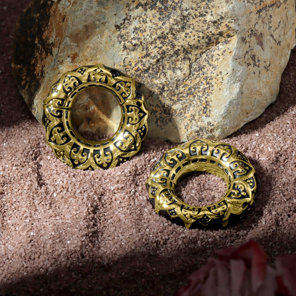 Filigree Pattern Ear Weights Golden/ 6mm Ear Lobe Hanger/ 2G Ear Weight Gauges For Stretched Ears/ Vintage Plug Earring/ Heavy Gauges jewelry