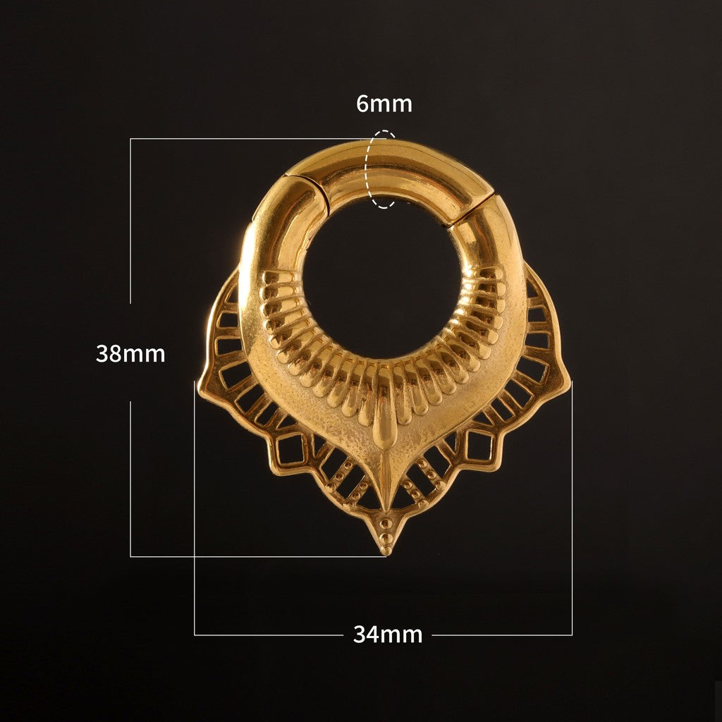 Golden Lace Flower lobe weights/ Hinged Gauge Ring/ 2G Ear Gauges/ Ear Lobe stretching 6mm/ Gift Packaged Ear Weights