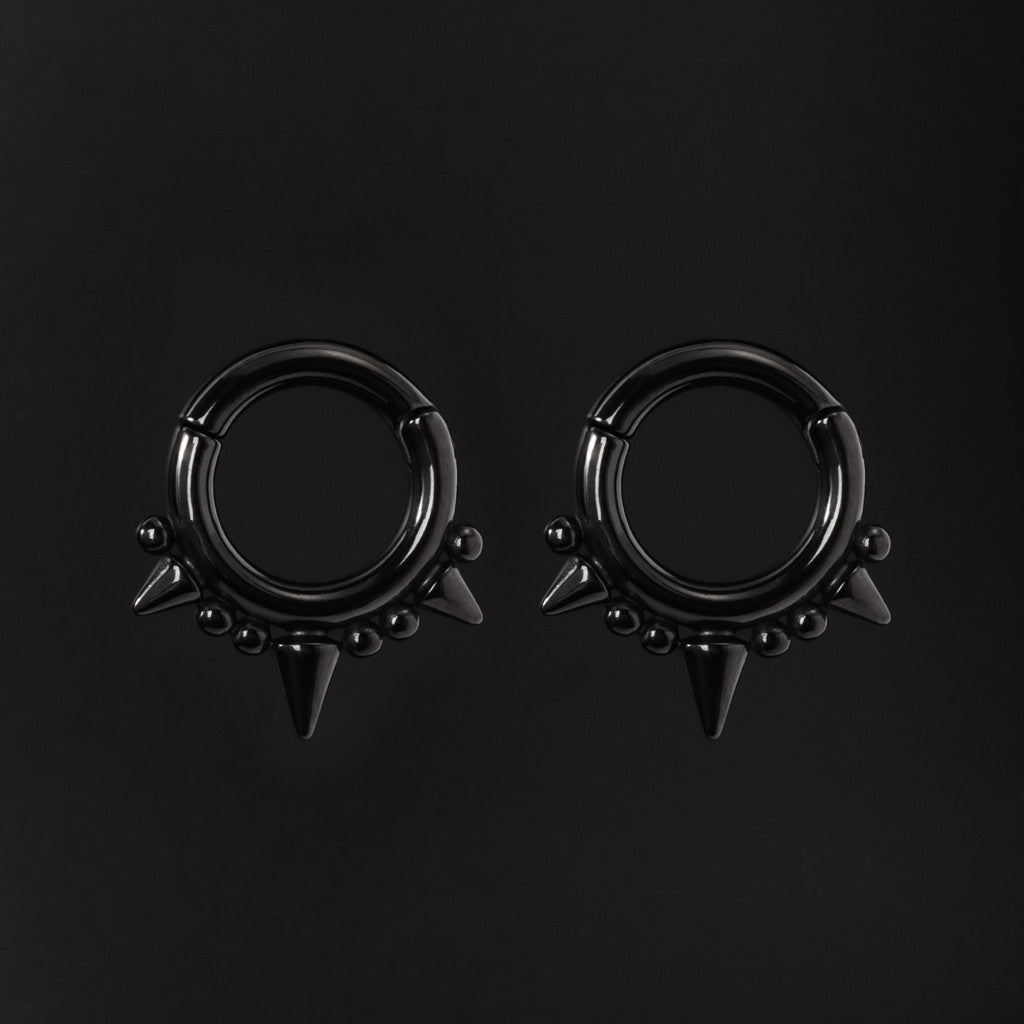 Black Spiked Ear Weights/ 2 Gauges Jewelry/ Stretched Ears Steel/ Ear Plugs/ Hinged Ear Weights Hoop/ Ear Tunnels