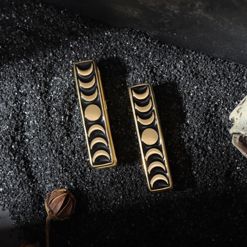 Steel Moon Phase Ear Weights / High-Quality Ear Hanger/ 0 Gauge Ear Weight Golden/ Ear Stretched Jewelry/ Weighted Dangle 7mm/ Lobe Weights