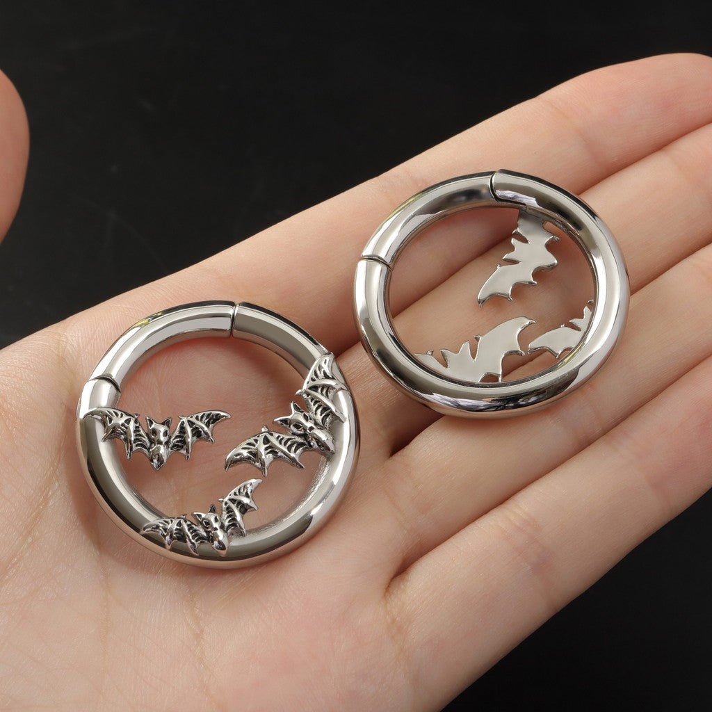 Silvery Bat Ear Weights Hanger with Easy Clasp/ Heavy Earrings for Stretchered Ear/ Steel Ear Gauges/ Silvery Ear Plugs/ 6G Weight Hangers