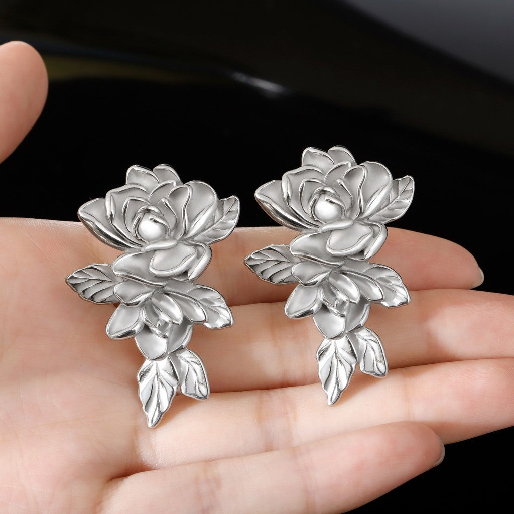 Silvery Rose Ear Weights / High-Quality Ear Hanger/ 00 Gauge Ear Weight Silvery/ Ear Stretched Jewelry/Weighted Dangle 10mm/Lobe Weights Steel