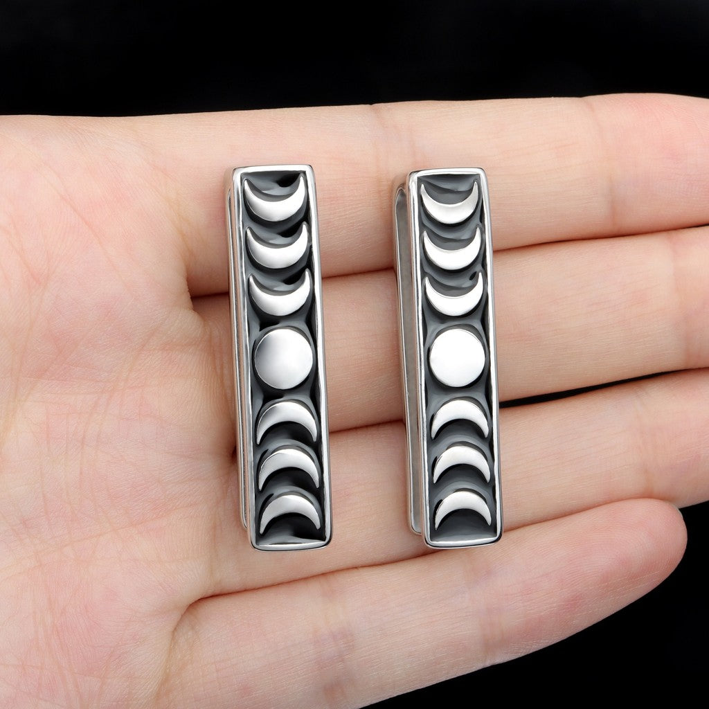 Moon Phase Ear Weights / High-Quality Ear Hanger/ 0 Gauge Ear Weight Silvery/ Ear Stretched Jewelry/ Weighted Dangle 7mm/ Lobe Weights Steel