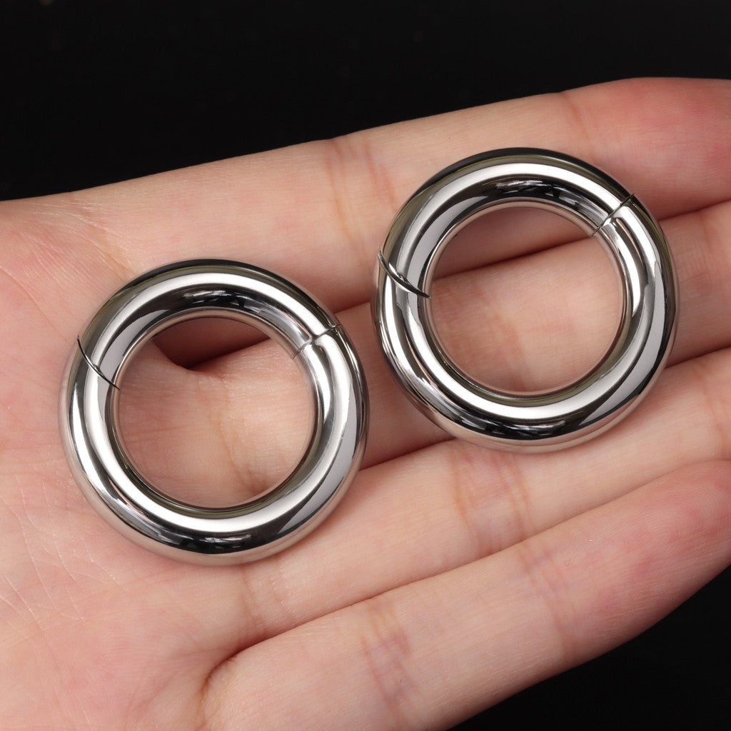 Silvery Ear Weights Hangers with Easy Clasp/ Heavy Earrings for 2G 6mm Stretchered Earlobe/ Steel Plug Earrings/ Ear Gauge Weights Circle